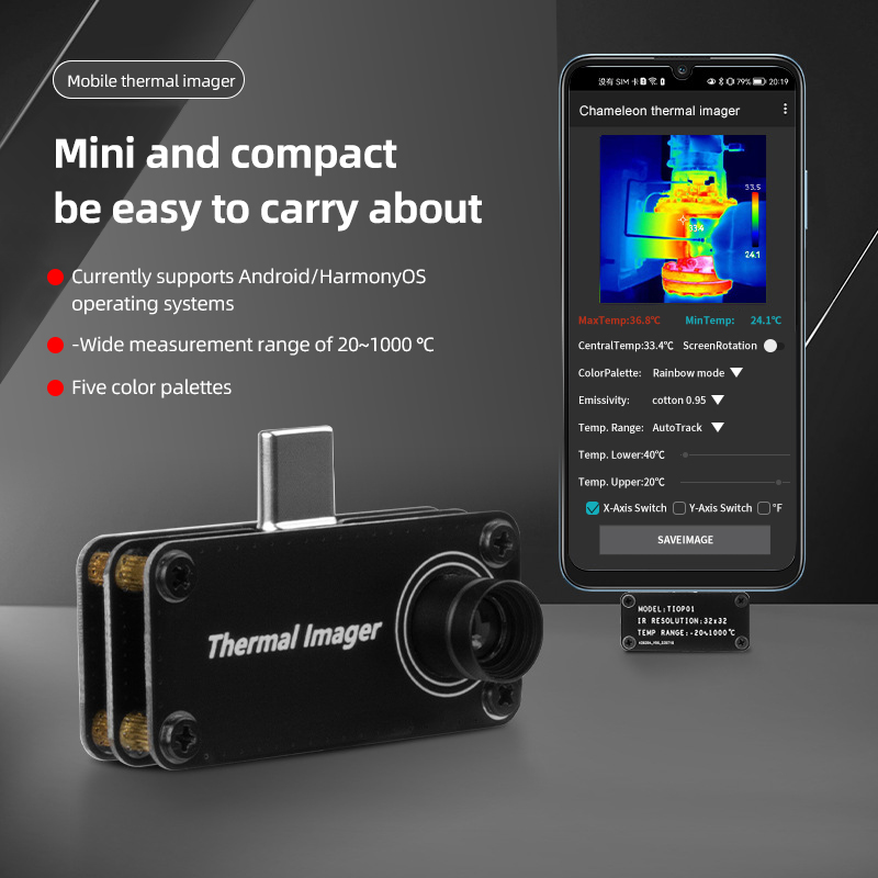 Tiop01 Thermal Camera - TIOP01 Wärmebildkamera, Nachtsicht, Infrarot-Bildkamera, Temperaturmessung -20–1000